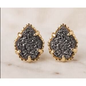 Kendra Scott Tessa Stud Black Drusy Quartz Earrings In Gold Tone